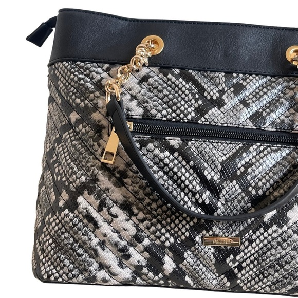 Aldo Snake Print Vegan Leather Satchel Tote Chain Handles Crossbody Strap Animal - Picture 8 of 12